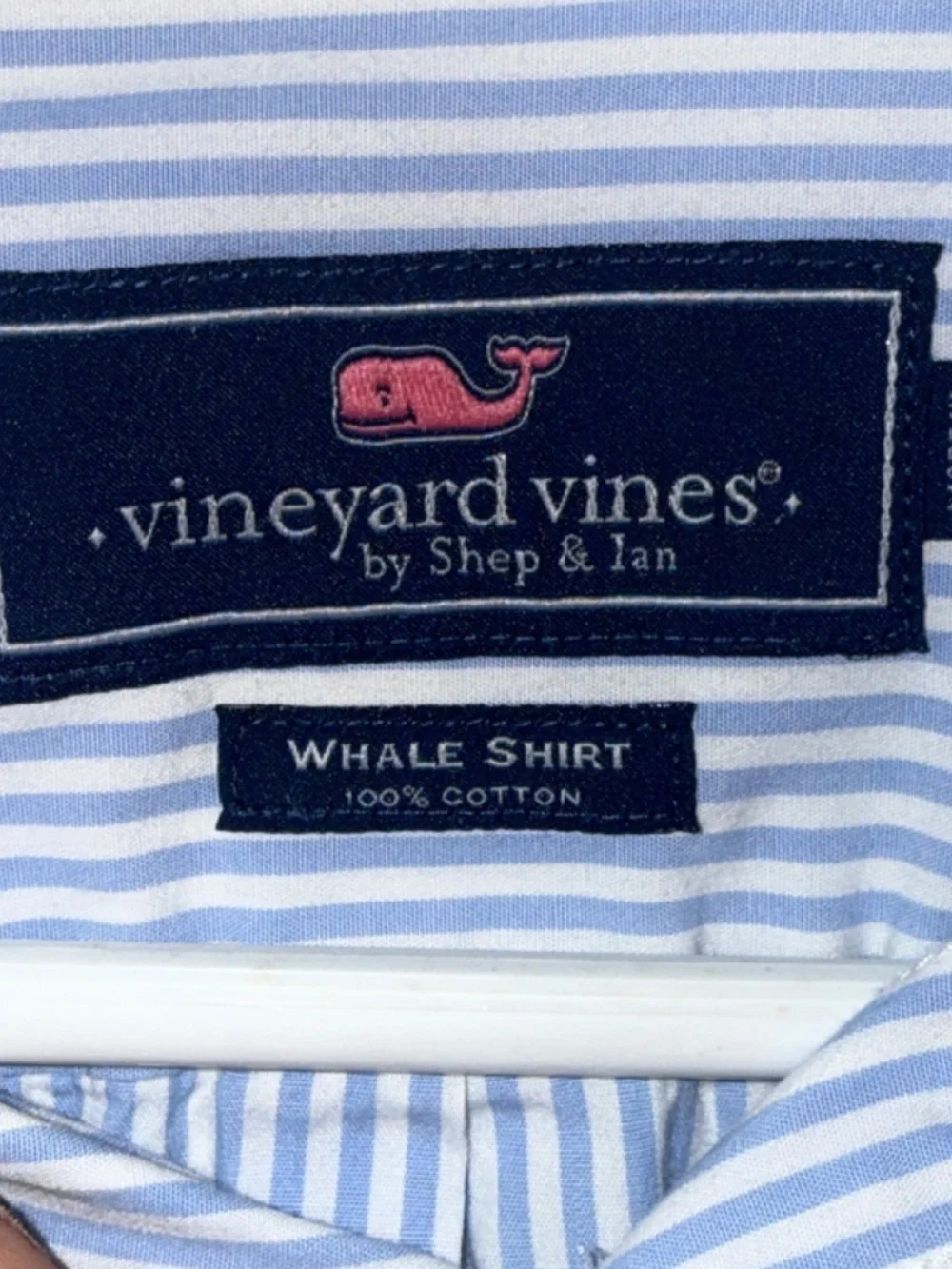 Vineyard Vines Light Blue Pinstripe Long Sleeve Whale Shirt - MEDIUM